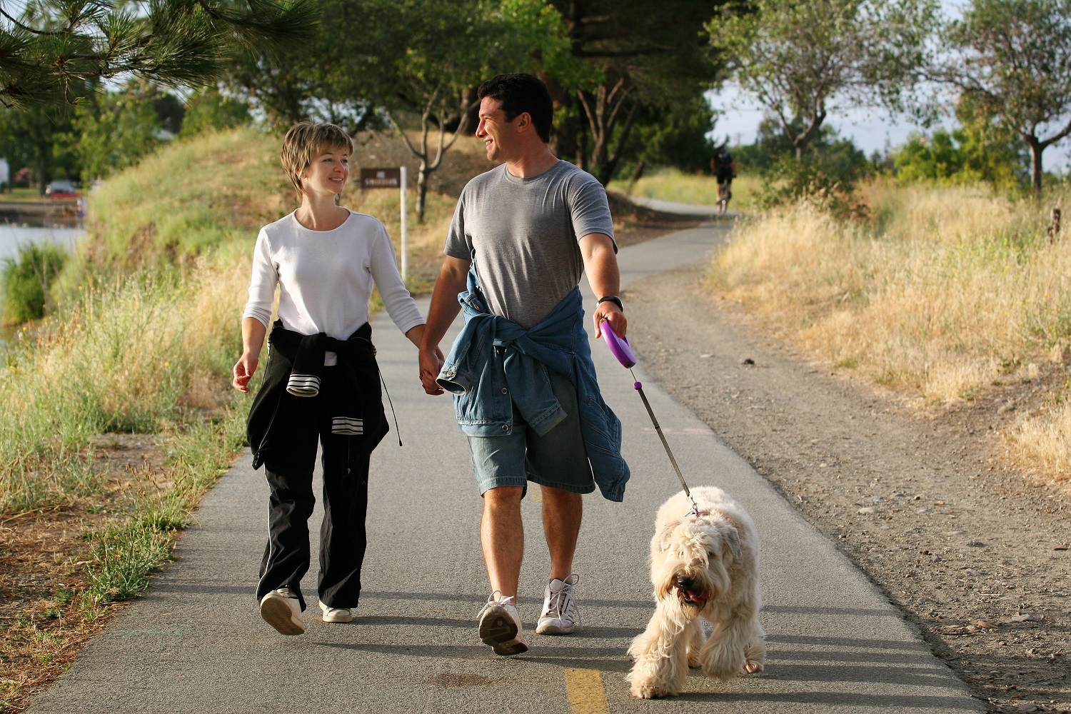 Couple relationship walking dog